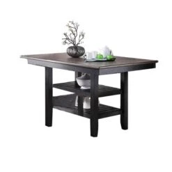 Rubberwood Dining Table With Shelf In Dark Coffee - Counter Height