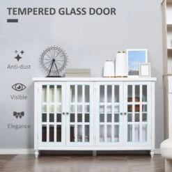 HOMCOM Modern Kitchen Sideboard, Buffet Cabinet With Storage, 4 Glass Doors, Adjustable Shelves For Living Room, Bedroom - N/A - Grey -Gourmet Interiors 77159b95 4fbc 4a55 a765 e085662378d0