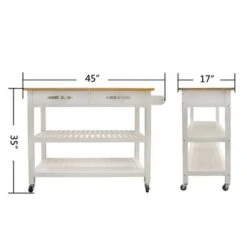45 In.White Double Kitchen Cart - Kitchen Cart - White -Gourmet Interiors 77236145 7592 492c bf40 1eb38d007c23