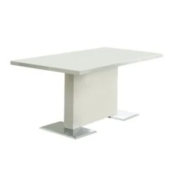 Wood Dining Table With Metal Base In White - White And Chrome