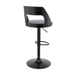 Itzan Adjustable Swivel Grey Faux Leather And Black Wood Bar Stool With Black Base -Gourmet Interiors 77602a37 aec1 42d0 8ac3 26c1100edd59