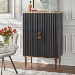 Angelo:HOME Minka Mid-Century Scalloped Front Cabinet - Black