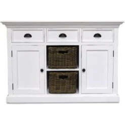 NovaSolo White Mahogany Buffet With Two Rattan Baskets - 49.21 X 19.69 X 33.46 - 49.21 X 19.69 X 33.46 - White -Gourmet Interiors 778672ce e731 411f b320 c2608ce198ce