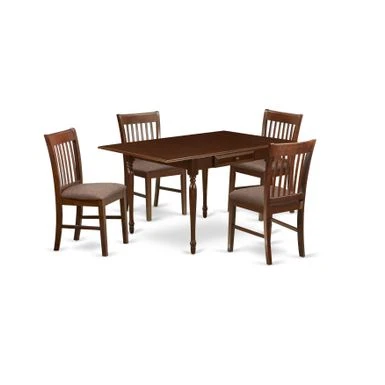 Wooden Dining Table And Chocolate Linen Fabric Upholstery Seat Kitchen Dining Chairs - Mahogany Finish (Pieces Option) - MZNO3-MAH-C 4 Wooden Dining Table And Chocolate Linen Fabric Upholstery Seat Kitchen Dining Chairs - Mahogany Finish (Pieces Option) - MZNO3-MAH-C - Image 3