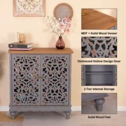 PHI VILLA 2-door Intricate Traditional Antique Storage Cabinet - Grey -Gourmet Interiors 78c01336 6241 4a75 b9a0 47bfad8b9125