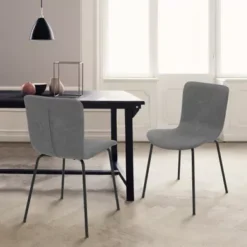 Gillian Modern Light Gray Fabric And Metal Dining Room Chairs - Set Of 2 -Gourmet Interiors 78e50745 98aa 4b58 9b02 91f37ce37d4c