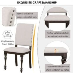 Nestfair 6-Piece Wood Dining Table Set With 4 Upholstered Chairs And Bench - Grey -Gourmet Interiors 792bb085 5fad 44a8 ad74 6db927ce04ef