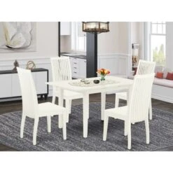 Wooden Dining Table Set - Butterfly Leaf Kitchen Dining Table And Dining Chairs (Color, Pieces & Seat Type Options) - NOIP5-LWH-W