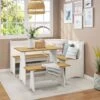Living Essentials By Hillsdale Gablewood Wood L-Shaped Dining Nook, Washed White With Honey Tops - 28.75H X 39.25W X 23.5D - Washed White W/ Honey Tops -Gourmet Interiors 7ab552a3 3685 4046 9d1b e39b58f23caf