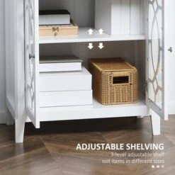 HOMCOM Kitchen Cabinet, Storage Cabinet, Sideboard Floor Accent Cabinet W/ 2 Glass Doors, Drawer & Adjustable Shelves - Off-white -Gourmet Interiors 7adb2ead fb30 4d70 8e24 5a592ba9ccdf