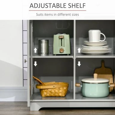 HOMCOM Modern Sideboard, Buffet Cabinet With Adjustable Shelves, Grey - White 8 HOMCOM Modern Sideboard, Buffet Cabinet With Adjustable Shelves, Grey - White - Image 6