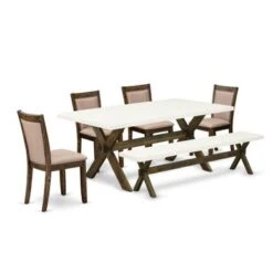 Dining Table Set Include A Dining Table And Parson Chairs With Dark Khaki Fabric Seat - Linen White Finish (Pieces Option) - X727MZ716-7 -Gourmet Interiors 7b339728 b72f 4e57 97a5 998716c8b07d