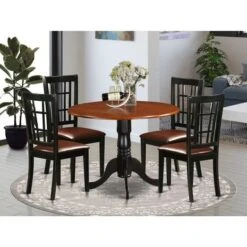 5 PC Kitchen Table Set - A Dining Table And 4 Wood Kitchen Chairs - Black & Cherry Finish (Seat Type Options) - DLNI5-BCH-C -Gourmet Interiors 7b6dc42d 3ad2 4af3 a8f1 6840ccecbef1