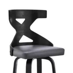 Gayle 26" Swivel Cross Back Grey Faux Leather And Black Wood Bar Stool -Gourmet Interiors 7c6540ef 0326 4feb a3a7 a3503cf3024a