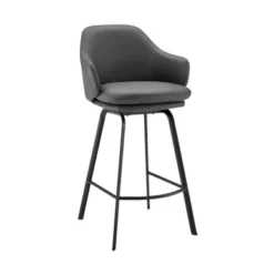 Brigden Gray Faux Leather And Black Metal Swivel 30" Bar Stool