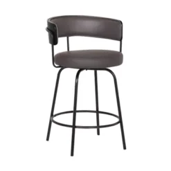 Avalon 26" Gray Faux Leather Swivel Bar Stool In Black Powder Coated Finish