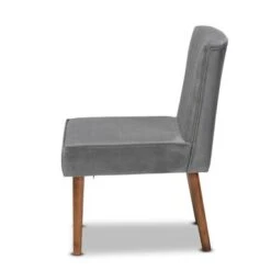 Baxton Studio Alvis Mid-Century Velvet Upholstered Wood Dining Chair-Grey - Grey, Walnut Brown -Gourmet Interiors 7d2b7423 3b32 4adc a105 9c6523d8cbfa
