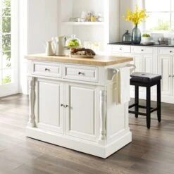 Oxford White Finish Butcher Block Top Kitchen Island With 2 Stools - Stationary - Wood -Gourmet Interiors 7d58cb62 379c 46b5 a0f2 84f10442df6c