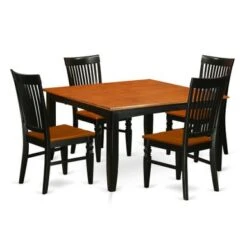 Dinette Set - A Dining Table And Wood Seat Kitchen Chairs - Black And Cherry Finish (Pieces Options) - PFWE9-BCH-W -Gourmet Interiors 7d8e78ca e930 414d b355 3e119fdc1229