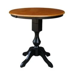 36" Round Top Pedestal Table With 12" Leaf - Black/Cherry - Counter Height