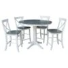 36" Round Extension Dining Table With 4 X-Back Counter Height Stools - Set Of 5 Pieces - Round - 4 - White/Heather Gray -Gourmet Interiors 7e0b7563 2233 49b8 979b b5397d799c13