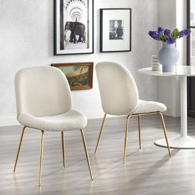 Lifestorey Shaun Boucle Dining Chairs (Set Of 2) - White 3 Lifestorey Shaun Boucle Dining Chairs (Set Of 2) - White