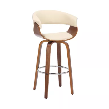 Julyssa 26" Counter Height Swivel Cream Faux Leather And Walnut Wood Bar Stool 3 Julyssa 26" Counter Height Swivel Cream Faux Leather And Walnut Wood Bar Stool