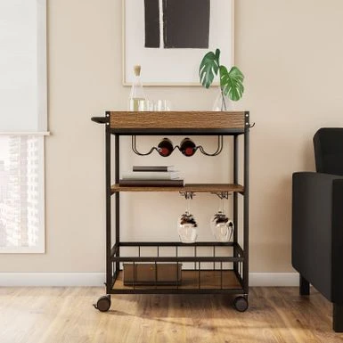 Carbon Loft Wheeler Industrial Kitchen & Wine Cart - Brown 3 Carbon Loft Wheeler Industrial Kitchen & Wine Cart - Brown