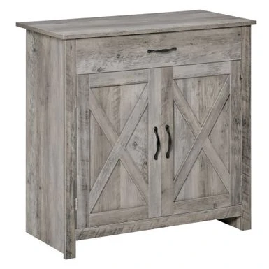HOMCOM 32" Farmhouse Barn Door Style Sideboard Cabinet,Buffet Storage Cabinet Coffee Bar For Living Room Or Entryway - Natural 4 HOMCOM 32" Farmhouse Barn Door Style Sideboard Cabinet,Buffet Storage Cabinet Coffee Bar For Living Room Or Entryway - Natural - Image 2