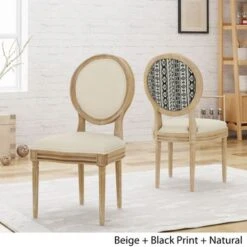 Phinnaeus Upholstered Farmhouse Dining Chairs (Set Of 2) By Christopher Knight Home - Natural + Black Checkerboard And Dark Gray Cushion -Gourmet Interiors 7f864e43 8c9a 4dff 856c a333ea039a3d