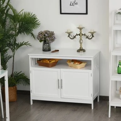 HOMCOM Kitchen Console Table, Buffet Sideboard, Wooden Storage Table With 2-Level Cabinet And Open Space - Grey 4 HOMCOM Kitchen Console Table, Buffet Sideboard, Wooden Storage Table With 2-Level Cabinet And Open Space - Grey - Image 2