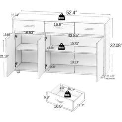 Merax 3-drawer Buffet Cabinet, Storage Sideboard - Grey -Gourmet Interiors 7fb58ccf 699f 4f9d 8919 e2c038b818c8