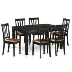 East West Furniture 7 Pc Dining Set - Dining Table With 6 Dining Chairs In Black Finish (Seat's Type Options) - WEAN7-BLK-LC