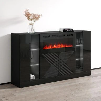 Diuna BL-EF Fireplace Sideboard - Black 4 Diuna BL-EF Fireplace Sideboard - Black - Image 2