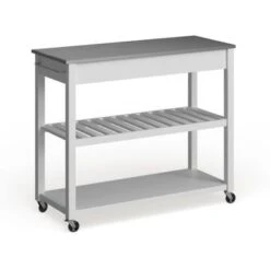 White Wood/ Stainless Steel Kitchen Cart Island - Kitchen Cart - Wood - White -Gourmet Interiors 8122d23c f879 48f0 b85d 83271fca6b66