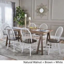 Ansley Farmhouse Cottage 7-piece Wood Dining Set By Christopher Knight Home - Black + Natural Walnut -Gourmet Interiors 8123cbaa 7167 42ed a523 701a95d45371