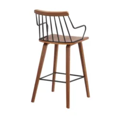 Micah Walnut And Metal Modern 26" Counter Height Bar Stool -Gourmet Interiors 81569892 fcd9 48fc 9579 30e0a6de063e