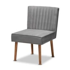 Baxton Studio Alvis Mid-Century Velvet Upholstered Wood Dining Chair-Grey - Grey, Walnut Brown
