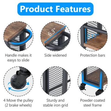 Lee Brown Narrow Rolling Kitchen Storage Cart With Wheels, 4 Tiers Slim Serving Trolley Utility Carts With Handle For Small Space - Brown 6 Lee Brown Narrow Rolling Kitchen Storage Cart With Wheels, 4 Tiers Slim Serving Trolley Utility Carts With Handle For Small Space - Brown - Image 4