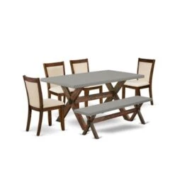 East West Furniture Dinner Table Set, A Dinette Table And Padded Chairs With Linen Fabric Seat (Pieces Option) - X796MZN32-6 -Gourmet Interiors 828cce21 decf 4ad7 8767 1fbddd022f7c