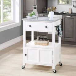 Fairfax Kitchen Cart With Granite Top - White Base