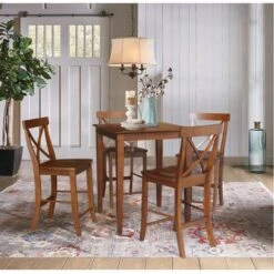 30" X 30" Counterheight Dining Table With 4 X-Back Stools - 5 Piece Set - Espresso