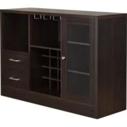 Wooden Server With One Side Door Storage Cabinets And Two Drawers, Espresso Brown - Brown -Gourmet Interiors 83afa209 2405 45c8 a8a7 89ac52ff9b07