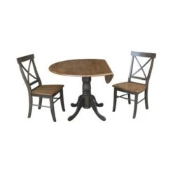 42" Solid Wood Dual Drop Leaf Table With 2 X-Back Chairs - 3 Piece Set - Black/Cherry -Gourmet Interiors 83c98602 8534 4d25 9b38 0f0ea8b4649f