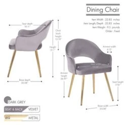 Porthos Home Fifer Velvet Dining Chair - Grey -Gourmet Interiors 845dd4af 8ce8 4e9a 8d5a 406929a935cc