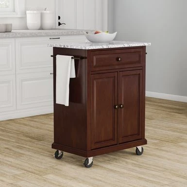 Compact Vintage Mahogany Finish Solid Granite Top Kitchen Cart And Island - N/A - Kitchen Cart - Wood - Brown 3 Compact Vintage Mahogany Finish Solid Granite Top Kitchen Cart And Island - N/A - Kitchen Cart - Wood - Brown