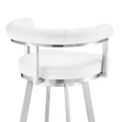 Nolagam Swivel Bar Stool In Brushed Stainless Steel With White Faux Leather -Gourmet Interiors 84d8b09d 072c 41df 96fa afc3627d420f