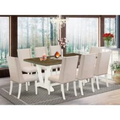 Modern Kitchen Set - A Rectangular Table And Parson Chairs - Wire Brushed Linen White Finish (No. Of Chairs & Bench Options) - V077FL201-6