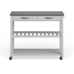 White Wood/ Stainless Steel Kitchen Cart Island - Kitchen Cart - Wood - White -Gourmet Interiors 856f6247 96dc 4863 bcbd 6322e649dc2e