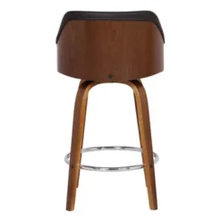 Alec 26" Counter Height Swivel Brown Faux Leather And Walnut Wood Bar Stool -Gourmet Interiors 85c33615 c09a 4439 8313 31224337104b